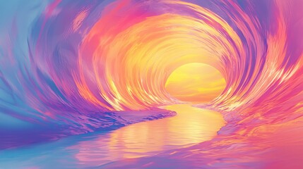 Aufkleber - Abstract flowing water tunnel with vibrant colors and sunset light at the end of the path