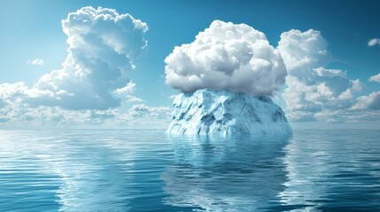 Poster - Split-screen image of a melting glacier juxtaposed with a climate skepticism debate Stock Photo with side copy space