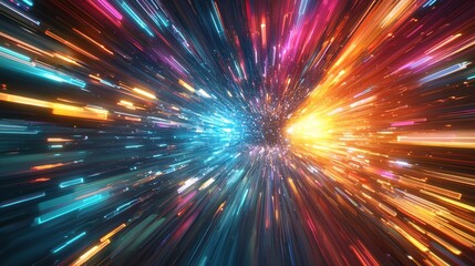 Poster - Abstract light speed tunnel with vibrant colors and dynamic movement in a digital space