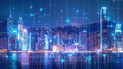 Poster - Futuristic Cityscape at Night Network Connections Smart City