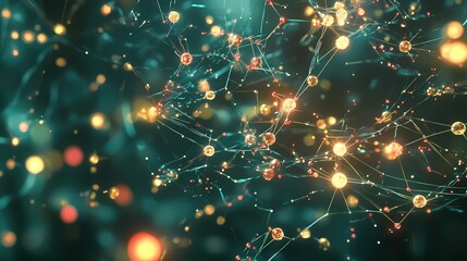 Poster - Abstract Network Connections Glowing Particles Deep Teal Background