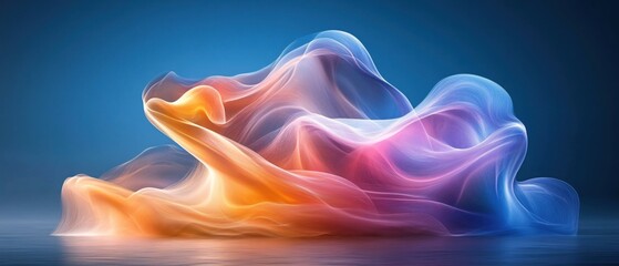 Poster - abstract flowing form with translucent texture and vibrant colors on a dark blue background