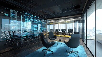 Aufkleber - Modern Tech Office Meeting Room Futuristic Design City View
