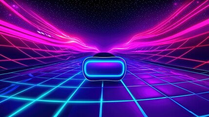 Poster - Virtual Reality Headset Neon Retro Future Highway