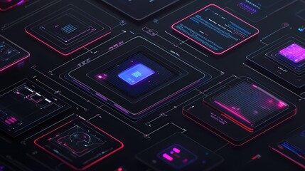 Aufkleber - Futuristic Digital Interface Neon Glowing Technology Network Data