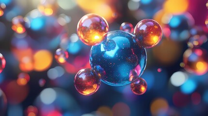 Poster - Abstract glowing spheres floating in a colorful bokeh background with a futuristic feel