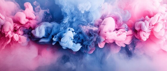 Poster - abstract swirling smoke cloud in pink and blue creating a dreamy and vibrant background