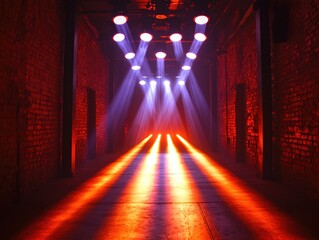 Poster - Red light beams illuminate a brick hallway creating a dramatic and mysterious atmosphere