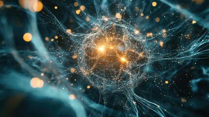 Poster - Digital illustration of a virus particle with glowing connections representing global spread and impact