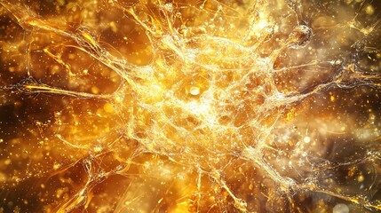Poster - Golden liquid splash with light and glowing particles abstract fluid art background design