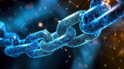 Poster - Digital Chain Link Network Connection with Glowing Nodes and Lines on Dark Background