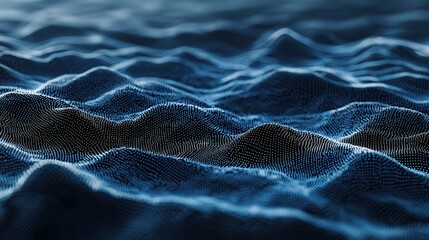 Poster - Abstract blue wave pattern with light dots on a dark background creating a digital landscape