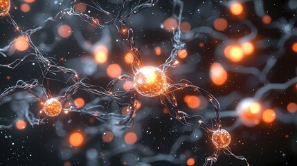 Poster - Abstract Neural Network glowing spheres interconnected cosmic energy flow digital art