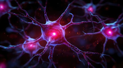 Aufkleber - Glowing Neurons Network Abstract Science Background Red And Blue Biological System Connection