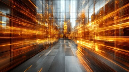 Poster - Abstract Cityscape: Glowing Corridor of Digital Innovation