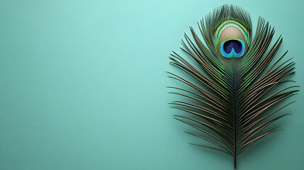 Unique Peacock Feather on Soft Mint Background for Elegant Decor