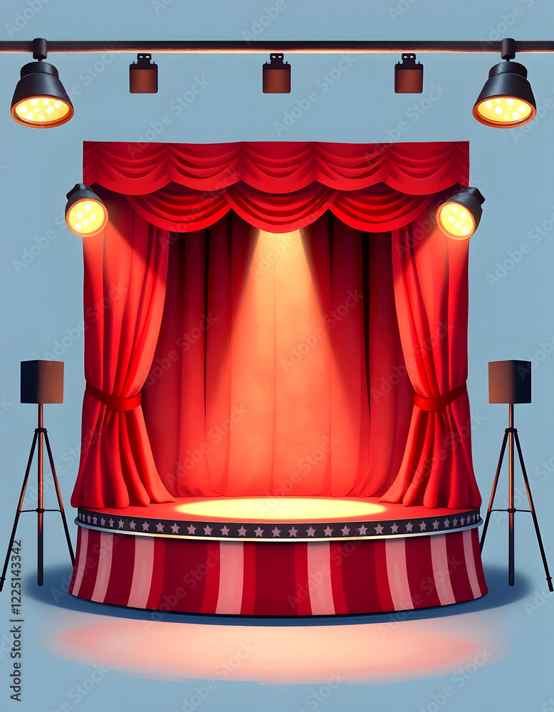 circus stage with red curtain and spotlights vintage carnival podium ...