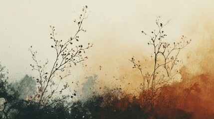 Poster - Minimalist autumn design with abstract organic shapes and earthy tones, featuring subtle floral accents