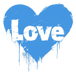 Poster - Blue heart with word Love in bold black letters and paint splatters