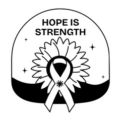 Poster - Sunflower with cancer ribbon, hope strength glyph sticker 