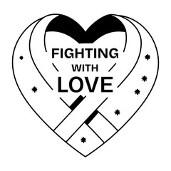 Sticker - Heart ribbon with fighting with love text, glyph sticker 