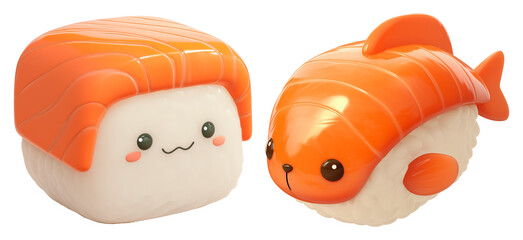 Poster - Cute cartoon sushi rolls with smiling faces isolated on transparency background