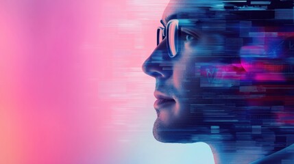 Poster - exploring digital transformation modern technology portrait futuristic setting profile view innovati