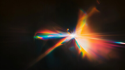 Aufkleber - Mesmerizing abstract display of colorful light refractions on a black background. Rainbow hues of red, orange, yellow, green, blue, and violet create a dynamic, flowing, and ethereal optical pattern b