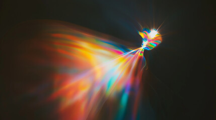 Aufkleber - Mesmerizing abstract display of colorful light refractions on a black background. Rainbow hues of red, orange, yellow, green, blue, and violet create a dynamic, flowing, and ethereal optical pattern b