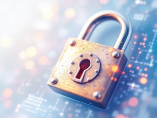 Poster - Digital security concept: rusty padlock with cyber background and bokeh lights