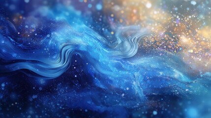 Poster - creative digital blue wave interface on blurry wallpaper. technology and ai concept. 3d rendering