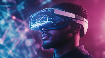 Poster - A modern smart headset designed for VR, showcasing interactive holograms and innovative virtual reality features