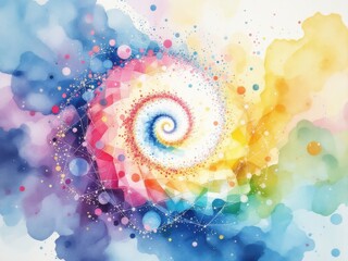 Poster - Colorful spiral galaxy in abstract watercolor art with geometric patterns and nebula effect