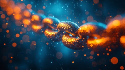 Poster - A captivating closeup displays a molecule chain glistening with vibrant colors. The intricate links shimmer against a backdrop of glowing orbs and droplets, creating an enchanting atmosphere