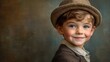 © The 2R Artificiality - Portrait of cheerful young boy wearing hat with charming smile against textured background Copy Space