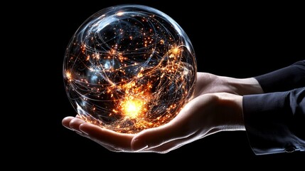 Aufkleber - Futuristic Global Networking Concept Hands Cradling a Digital World Abstract Visualization Dark Environment Close-Up View