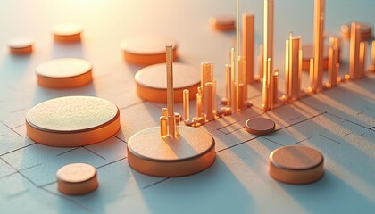 Aufkleber - 3D infographics for business presentation with neon glowing charts, bars and pie diagrams