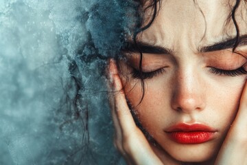 Poster - A close-up of a person face with furrowed brows and lips pressed tightly together, their expression conveying simmering resentment