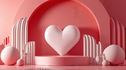 Poster - Valentine Day abstract composition with heart in 3D style.