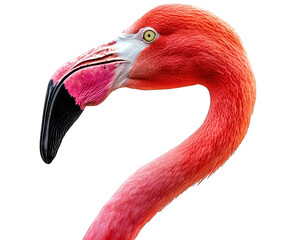 flamingo with vibrant pink feathers and distinctive curved neck, showcasing its unique beak and eye 