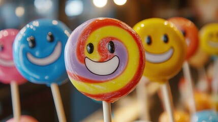 Making smiles cute lollipops with painted faces at a candy shop sweet treats whimsical vibe delightful concept