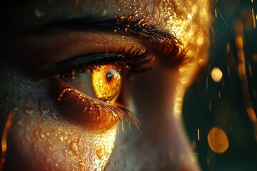 Aufkleber - A hyper-realistic close-up of a tear rolling down a person cheek, capturing the fine details of their skin and the light reflecting in their moist, sorrowful eyes