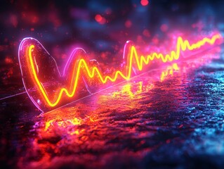 Poster - glowing neon heartbeat monitor with dynamic light trails on dark gradient background