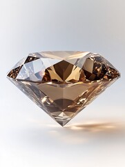 Poster - Faceted jewel with amber color and reflective surface on a light background studio shot