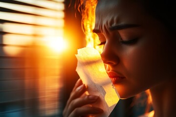 Poster - A person holding a crumpled piece of paper, their face showing disappointment as sunlight streams through a window