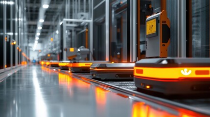 Poster - Automated Logistics Warehouse with Conveyor Belt and Robotic Equipment