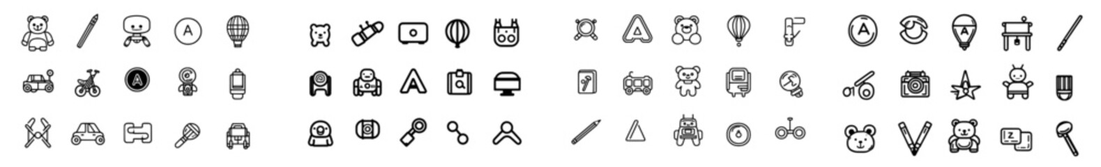 Poster - Design toy icons on a white backdrop using a contemporary line style illustration