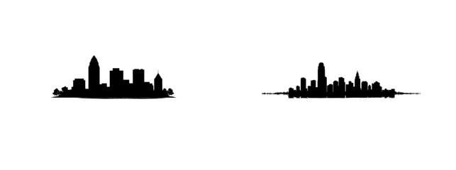 A modern illustration showcasing Charlotte’s skyline and its reflection in the water. Landscape of Charlotte, North Carolina