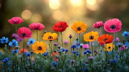 Canvas Print - Vibrant Colorful Flowers in a Sunny Garden