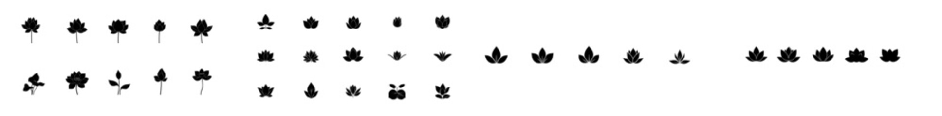 Poster - lotus flower icon set, silhouette of modern lotus collection